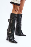 Knee High Wedge Boots with Folded Shaft and Buckles Tamirla