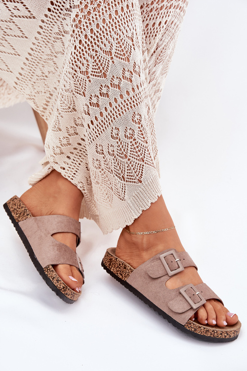 Women's sandals on cork platform with buckles dark beige Aviora