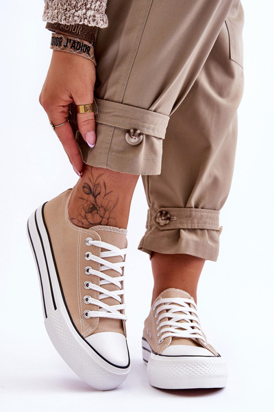 Trampki Damskie Masywna Platforma Beżowe Ember