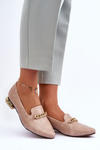 Leather Ballet Flats with Chain Beige Lanez
