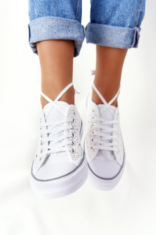 Damskie Koronkowe Trampki Białe Candice