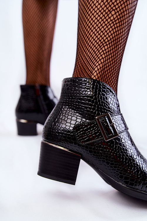 Botki Damskie Lakier Ocieplane Czarne Hege