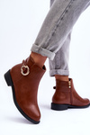Leather Flat Heel Boots Brown Meronei 