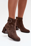 Suede Block Heel Boots with Lining Decorative Detail Artiker 57C0017 Brown