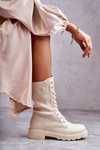 Women's Boots With A Sock On A Flat Heel Beige Liam