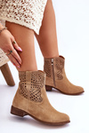Women's Suede Openwork Boots Leski Shoes 3301 Beige