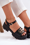 Women's Leather Sandals With Gold Detail Vinceza 79541 Black