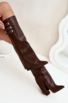 Women's Heeled Boots Turned Shaft Straps With Buckles Chocolate Nirisa