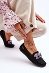 Stylish Suede Moccasins with Embellishments Black Delima