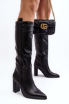 Lined Women's Over-the-Knee Boots with Block Heel Black Genzani