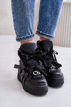 Damskie Sneakersy Masywna Platforma Złote Detale Czarne CheBello 4561