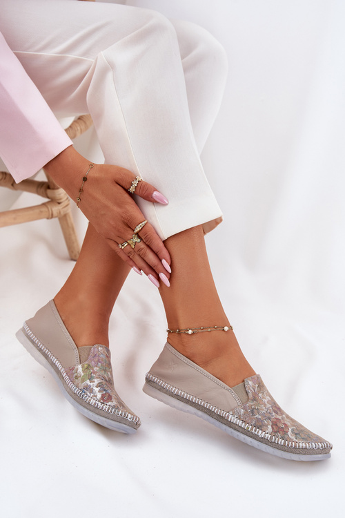Patterned Leather Ballet Flats Maciejka T3512-73 Beige