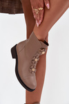 Leather Women's Ankle Boots With Decorative Flowers Insulated Beige Belverine