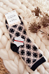 Women's warm socks with patterns beige and black