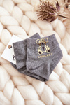 Women's cotton socks with a golden bear grey