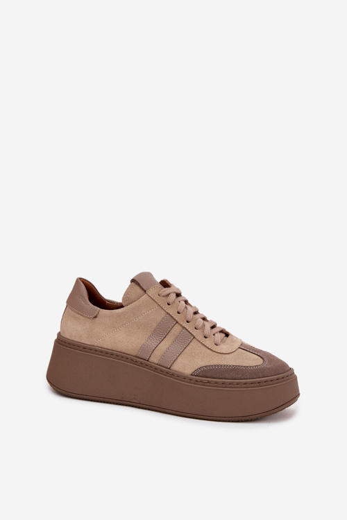 Damskie Sneakersy Z Naturalnego Zamszu Platforma Beżowe Zazoo 3775