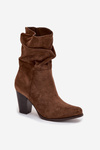 Women's Block Heel Ankle Boots with Gathering Brown Jovessa
