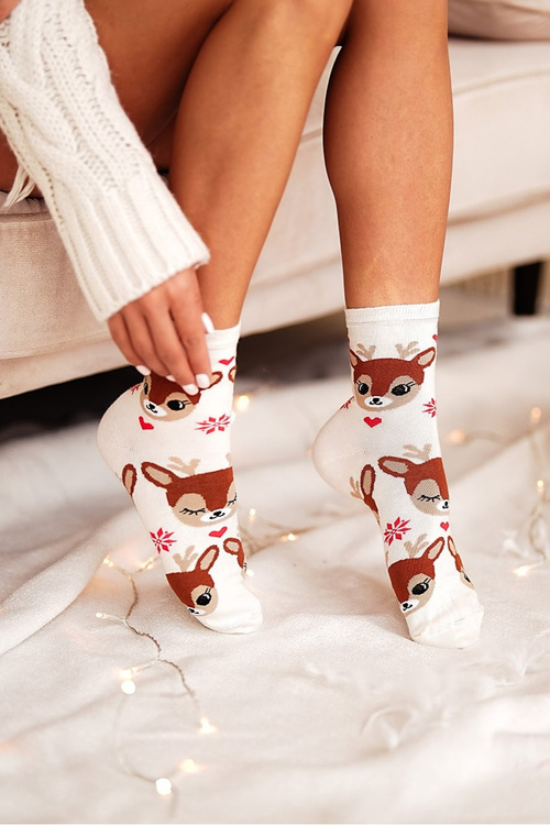 Christmas Women's Socks Reindeer Ecru