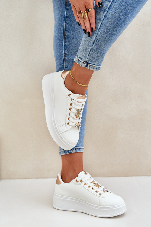Eco Leather Sneakers With Embellishments White-Gold Enalirae