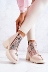 Botki Skórzane Masywny Słupek Maciejka Beżowe 05325-04