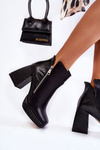 Leather Boots On High Heel Geometric Pattern Black Alienore