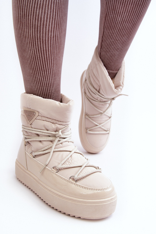 Women's Snow Boots with Platform and Tie Beige Fleure