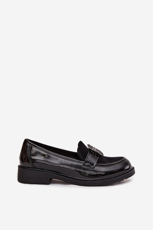 Patent Leather Women's Loafers With Decorative Buckle S.Barski HY52-546 Black