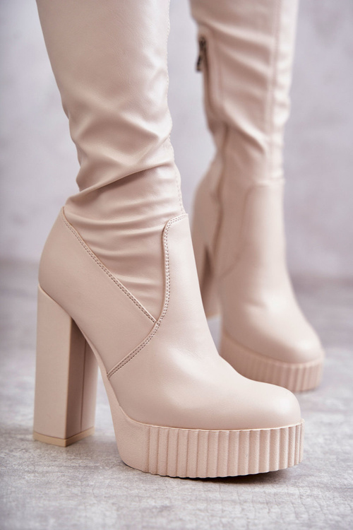 Leather High Boots On Platform Beige Katrina