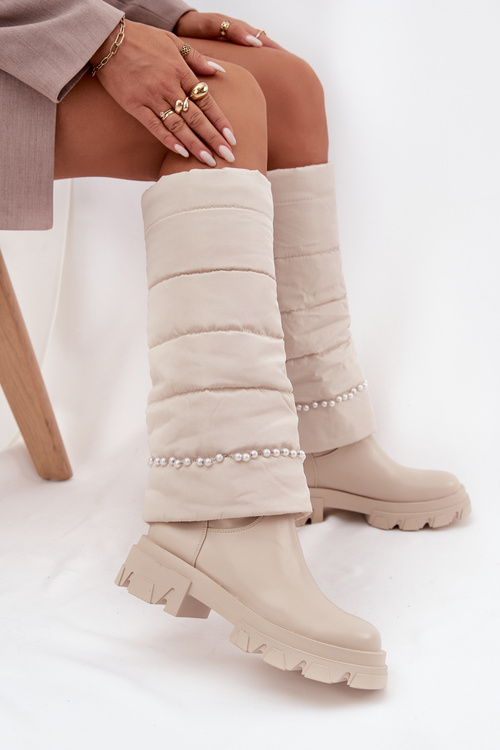 Women's Insulated Boots with Pearls Light Beige Irvette