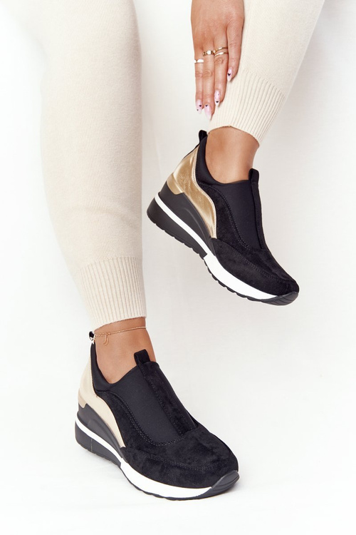 Sneakersy Na Koturnie Wsuwane Vinceza 10593 Czarno-Złote