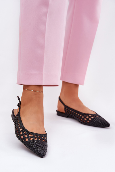 Ballet Flats With Weaving On Flat Heel Black Carollese