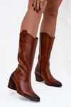 Leather Cowboy Boots With Heel Insulated Zazoo 70155 Brown