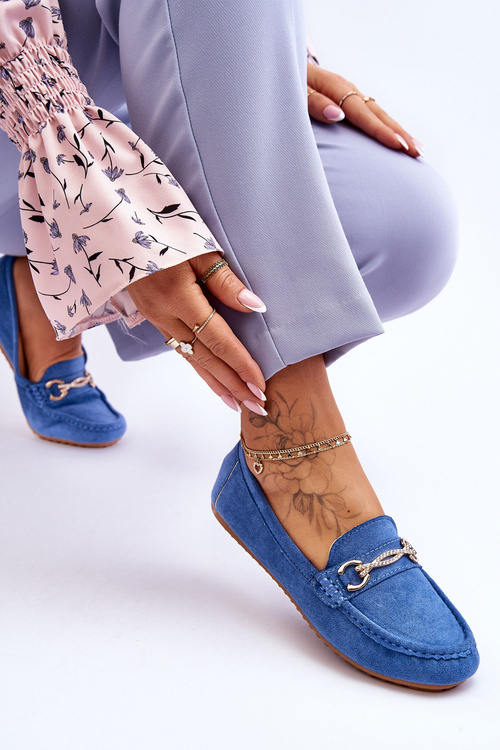 Mokasyny Klasyczne Zamsz Ozdoba Niebieskie Amera