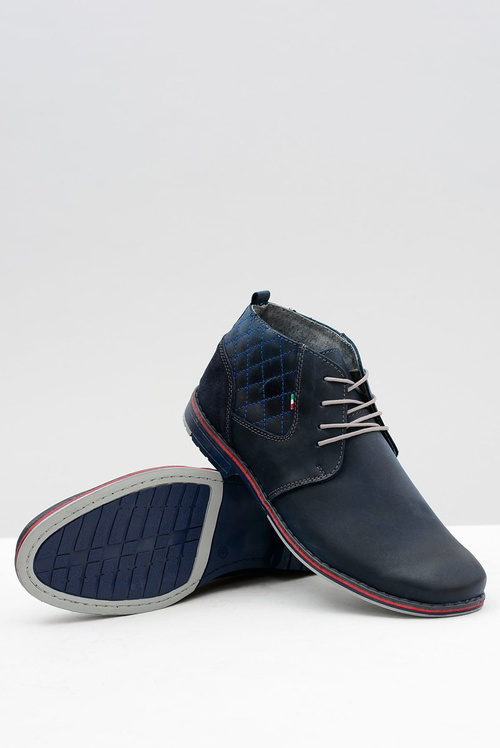 Granatowe Męskie Skórzane Półbuty Graziano