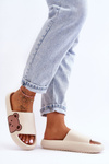 Women's Light Foam Slippers Bear Motif Beige Parisso