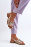 Elegant Women's Sandals with Gold Embellishment on Flat Heel Gold S.Barski KV27-053