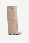 Women's Eco Suede Boots With Rolled Top On Heel Beige Bralise