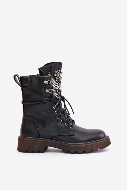 Eco Leather Ankle Boots Workers With Decoration Insulated D&A Black MR880-080