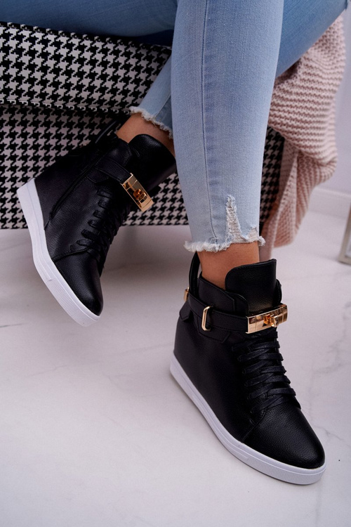 Women's Sneakers On Anchor Gold Padlock Black Tersey