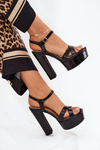Ladies sandals on high heel and platform lacquered black Jovenes