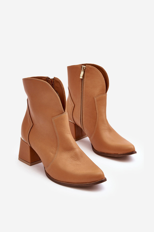 Botki Kowbojki Damskie Skóra Obcas Camel Lewski 3166/B/2/G