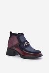 Leather Women's Boots On Thick Heel With Decoration Maciejka A6747-23 Burgundy-Naval Blue