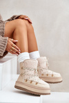 Ladies Platform Snow Boots With Lacing Light Beige Riaviana