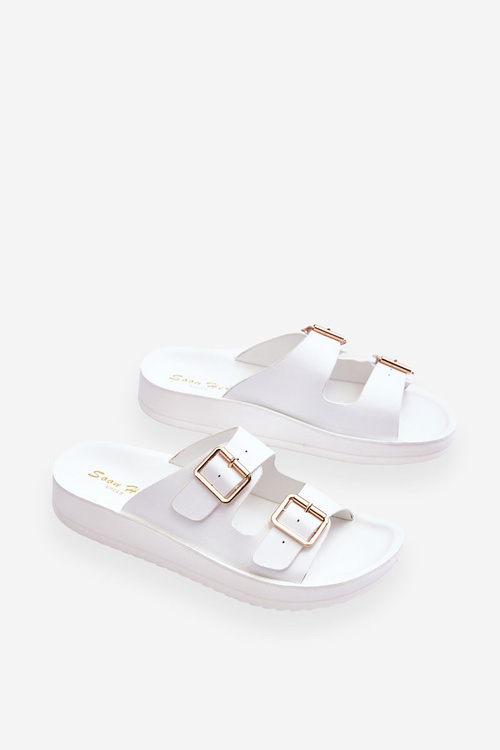 Women's Platform Slippers With Stripes White Clever