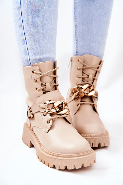 Chained Worker Boots Beige Molisa