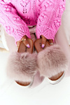 Platform Slippers With Eco Fur Beige Adventure