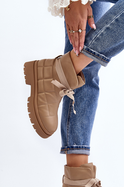 Women's Ankle Boots with Quilting and Lacing Khaki Bizzanti