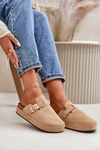 Women's Platform Clogs With Gold Buckle Dark Beige Terilaina