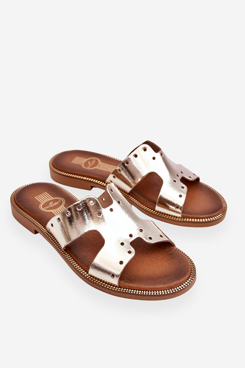 Klapki Damskie Ozdobne Wycięcia Złote Zazoo 40326