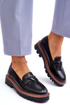 Leather Women's Loafers On The Platform With Decoration Black Jonett